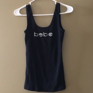 Black Bebe Logo Rhinestone tank top